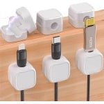 KooteenYao 6 stuks magnetische elektrische kabel muurclip, verberg telefoon oplaadkabelhouder, sterke zelfklevende draadladerhouder voor bureau, nachtkastje, kantoor, auto, keuken (wit)