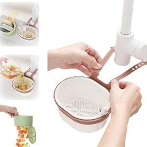 Kraan Hangende Wastafel Zeef & Afvoermand - Hoek Vuilnisvanger - Opbergplank voor Fruit, Groente & Wastafelbenodigdheden - Keuken Accessoires