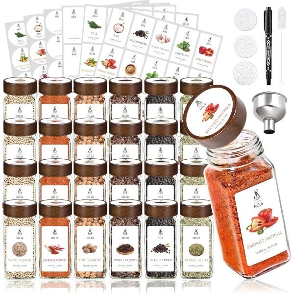 Kruidenpotjes Set van Acaciahout - 24 Organizers voor Keuken met Etiketten en Accessoires