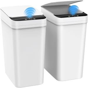 Kssvzz Set van 2 Sensor Prullenbakken, 10L Badkamer Prullenbak, Elektrische Prullenbak met deksel, Badkamer Prullenbak, Automatische Prullenbak voor Kantoor/Badkamer/Keuken/Slaapkamer (Wit)