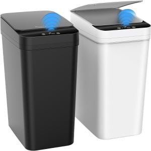 Kssvzz Set van 2 Sensor Prullenbakken, 10L Badkamer Prullenbak, Elektrische Prullenbak met deksel, Badkamer Prullenbak, Keuken Prullenbak, Automatische Prullenbak voor Kantoor/Badkamer/Keuken/Slaapkamer (Zwart, Wit)