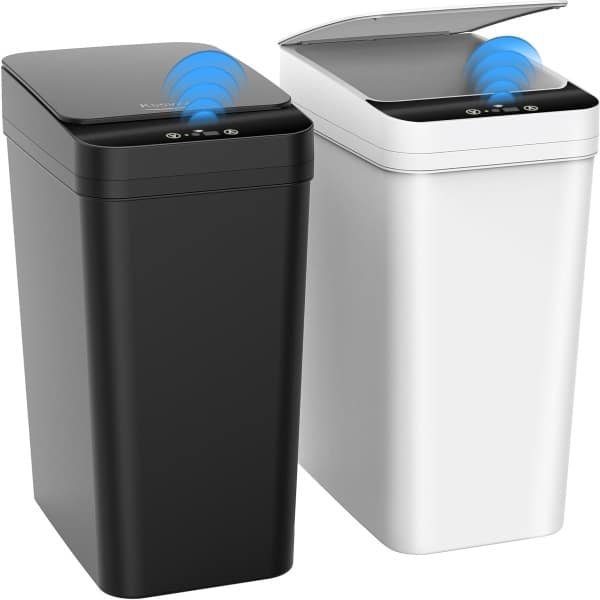 Kssvzz Set van 2 Sensor Prullenbakken, 10L Badkamer Prullenbak, Elektrische Prullenbak met deksel, Badkamer Prullenbak, Keuken Prullenbak, Automatische Prullenbak voor Kantoor/Badkamer/Keuken/Slaapkamer (Zwart, Wit)