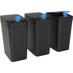 Kssvzz Set van 3 Sensor Prullenbakken, 10L Elektrische Prullenbak met sensor, Badkamer Prullenbak met klapdeksel, Automatische Prullenbak voor kantoor/badkamer/keuken/slaapkamer (zwart)
