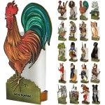 Looprints Grappige toiletrolhouder en keukenhanddoekhouder, houten standaard, keuken- en badkamerdecoratie en accessoires, Bryn Parry haan, een mix van boerderijdecoratie en functionaliteit,