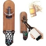 Magnetic Bottle Openers met Net Catcher - Wandgemonteerde Houten Bierflesopener - Boot Anker Kurkentrekker - Thuisbar Accessoires voor Keuken Tuin Buitenshuis - Ideale Biercadeaus voor Mannen