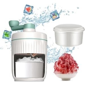 Manuele ijscrusher met handslinger en ijsblokjesvormen - voor bar en keuken - ijsdrank accessoires voor snowcones, ijs en slushies (wit + groen)