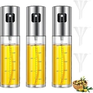 Olienevelspray voor keuken - Keukenoliefles - Nauwkeurige oliecontrole - Compact formaat - Kokosolie - Airfryer-accessoire - Nieuwste model oliefles - Geschikt voor bakken - Transparant materiaal - 100 ml - Set van 3.