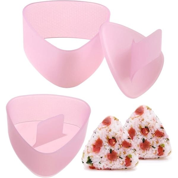 Onigiri sushi persvormen set - Driehoekige sushi vormen - Roze kunststof - Zelfservice - Keuken accessoires