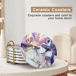 Paarse Agaat Onderzetters met Houders | Set van 6 | Moderne Marmeren Drink Onderzetters | Uniek Salontafel Decor | Cadeau voor Vrouwen | Bar & Keuken Accessoires