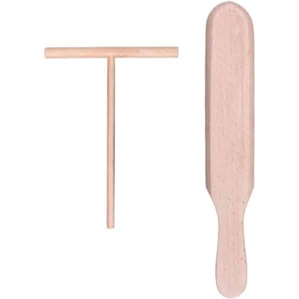 Pannenkoekenverdeler voor in de keuken - Houten spatel en T-vormige pannenkoekenstaaf, 2 stuks - Robuust en duurzaam beukenhout - Doe-het-zelf - Handige pannenkoeken accessoires