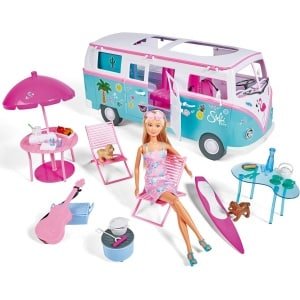 Poppenhuis Camper met Vouwbare Woonbus, Keuken en Accessoires, Vanaf 3 Jaar
