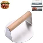Ronde RVS Burger Press met Houten Handvat, Smash Burger Smasher - 5,5 Inch, Food Grade - Gemakkelijk Schoon te Maken - Plat Grill en Vetpersen - Keuken Accessoire