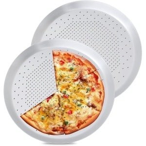 Ronde pizzaplaat van roestvrij staal, 2 stuks, 29 cm diameter, geperforeerd - Pizza bakplaat voor oven - Keuken accessoire voor professioneel pizzabakken