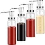 Sauce Dispenser - Olie en Saus Dispenser - Glas Fles met Pomp - 500ml Dispenser - RVS Pomp - Ketchup Dressing Dispenser - Druppelvrij - Voedsel Veilige Pomp - Keuken Accessoires - 4 Stuks