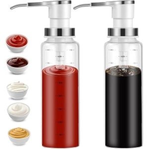 Sauce Dispenser - Olie en Saus Dispenser - Glas Fles met Pomp - 500ml Dispenser - RVS Pomp - Ketchup Dressing Dispenser - Druppelvrij - Voedsel Veilige Pomp - Keuken Accessoires - 2 Stuks