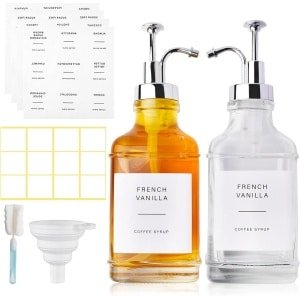 Schenktuit voor olie en azijn - 2 x 500 ml koffiesiroop dispenser set met pomp - keuken koffiebar accessoire