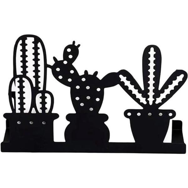 Servethouder voor Zwarte Servetten, Metalen Design met Cactus Motief voor Tafeldecoratie in Woonkamer, Eetkamer, Bar en Keuken - Opslagrek Organisator - Stijlvol Accessoire met Cactus Design