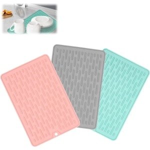 Servies Afdruipmat Set van 3 Stuks in Blauw, Grijs en Roze - 20 x 30 cm - Keuken Accessoires