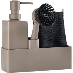 Set van 4 Keuken Organizer Accessoires met Zeepdispenser, Borstel en Doek, Grijs