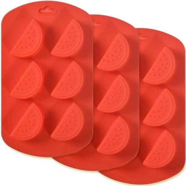 Silicone mal voor fruitvorm, 4-pack, 6-holtes - watermeloen design - anti-aanbak food grade mal voor zeep, ijsblokjes, snoep, fondant, chocolade - keuken accessoire.