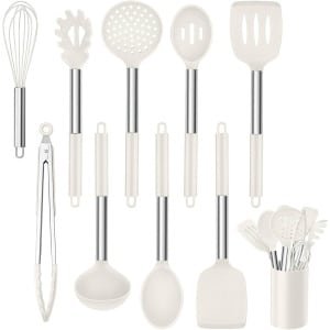 Siliconen Keukenhulp Set - Accessoires voor Keuken - Hittebestendig - Wit - Kookgerei - 10-delig Silicone Keukengerei - Geschikt voor Koken - Keukenaccessoires - Witte Keuken Tools