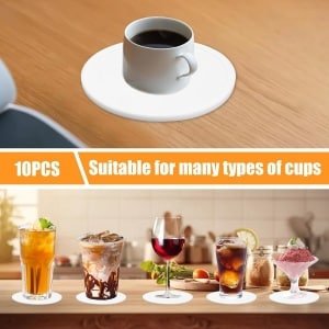 Siliconen Onderzetters Set van 10 Stuks - Diameter 10 cm - BPA-vrij - Afwasbaar en Antislip - Isolerend - Modern Design - Drank Mat - Keuken Accessoires - Wit.