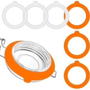 Siliconen glasafdichtingen 9,5 cm - rubberen afdichtringen - wit en oranje - luchtdichte vervanging voor inmaakpotten - keuken accessoires