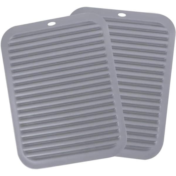 Siliconen onderzetter, hittebestendig 30x23 cm, keuken accessoires, krasbestendige mat, grijze onderzetters (set van 2)