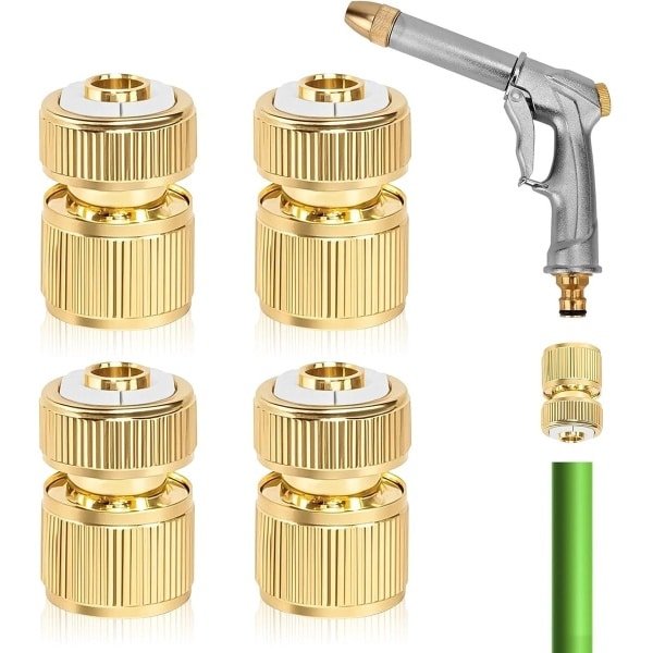 Slangverbinder - 1/2 inch - messing - 4 stuks snelslang - eindverbinder - tuinslang - slangkoppeling - messing mondstuk - connectkit voor keuken - tuin - outdoor - slang - gereedschap - accessoires