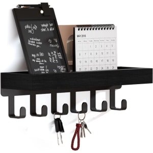 Sleutelrek met Houten Plank en 6 Haken voor Hal en Keuken - Wandhouder voor Sleutels en Accessoires