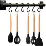 Smallboutique Zwarte aluminium gebruiksvoorwerpen houder,Keuken Rack Muur Gemonteerd,Keuken Rail Pan Hanger Met S Haken Voor Opknoping Keukengerei, Badkamer Gadget