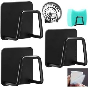 Sponshouder - 3 stuks - RVS - Zelfklevend - Waterbestendig - Sponshouder voor in wasbak - Gootsteen Organizer - Vaatdoek houder - Sponzen houder - Gootsteenhaakje - Keuken Organizers - Keuken accessoires - Aanrecht Organiser - Zwart