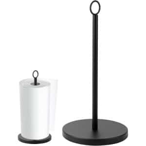 Staande keukenrolhouder zwart roestvrij staal met verzwaarde voet - keuken accessoires - stevige keukenrolhouder