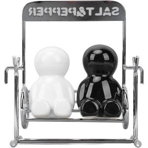 Swingende Kruidenschudset voor Zout en Peper - Keramische Zout- en Peperdispensers voor op Tafel - Leuke Nieuwigheid voor de Keuken met Schommelfiguur - Kleine Kruidenpot als Tafelblad Accessoire