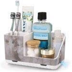 Tandenborstelhouder voor badkamerorganizer, elektrische tandenborstelhouder met afvoergat, verwijderbare tandenborstelorganisator voor badkamer, keuken en gezin (witte marmernerf)