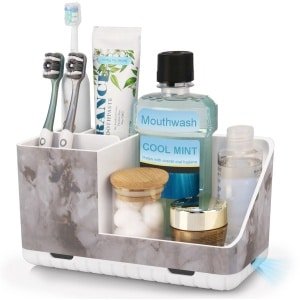 Tandenborstelhouder voor badkamerorganizer, elektrische tandenborstelhouder met afvoergat, verwijderbare tandenborstelorganisator voor badkamer, keuken en gezin (witte marmernerf)