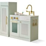 Teamson Kids Keuken Little Chef Chester groen met koelkast, fornuis, 12 accessoires, planken en haken, stimuleert samenwerking en creativiteit