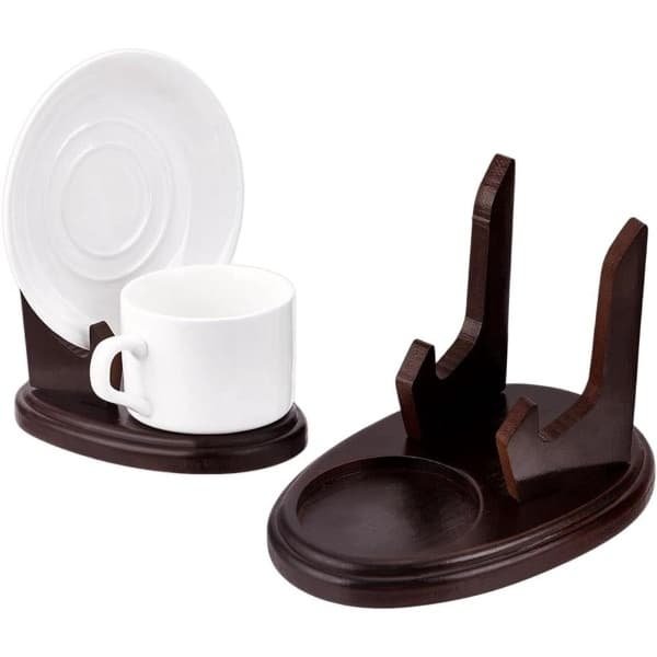 Theekop-en-Schotel Standaard - Houten Theekop Houder - Display Rack Organisatiesysteem - Keuken Tafel Decoratie - Theekop Houder Rek - Art Decoratief - Geschikt voor Theekop en Schotel - Houten Display Stand - Bruin - Keuken Organisatie Accessoire