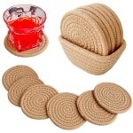 Valdivia Boho Onderzetters Glazen met Opbergmand, Handgemaakte Katoenen Onderzetters voor Dranken voor Eettafels, Bars, Keuken, Kantoor, Cafés, Minimalistische Appartementen Accessoires en Nieuw Huis Cadeau