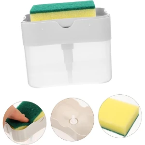 Waledano® Zeeppompje en Sponshouder - Zeepdispenser - Handmatige Pers - Afdruiprek - Inclusief Spons - Herbruikbaar en Duurzaam - Zeepdispenser met Spons - Keuken Accessoires - 1 Stuk