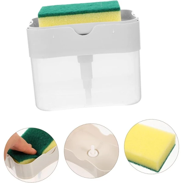 Waledano® Zeeppompje en Sponshouder - Zeepdispenser - Handmatige Pers - Afdruiprek - Inclusief Spons - Herbruikbaar en Duurzaam - Zeepdispenser met Spons - Keuken Accessoires - 1 Stuk