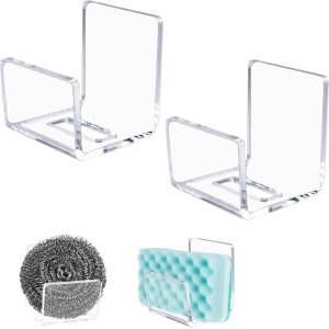 Zelfklevende sponshouder - Acryl sponshouders - Sink zeep - Sponzen rack - Roestvrije hanger - Keuken accessoires - Geschikt voor spoelbak - Transparant en duurzaam