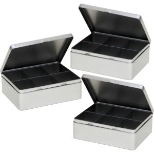 Zilveren 6- 3x -vaks theedoos/theekist - 20 x 16 x 7 cm - Keuken accessoires - Theezakjes bewaarblik