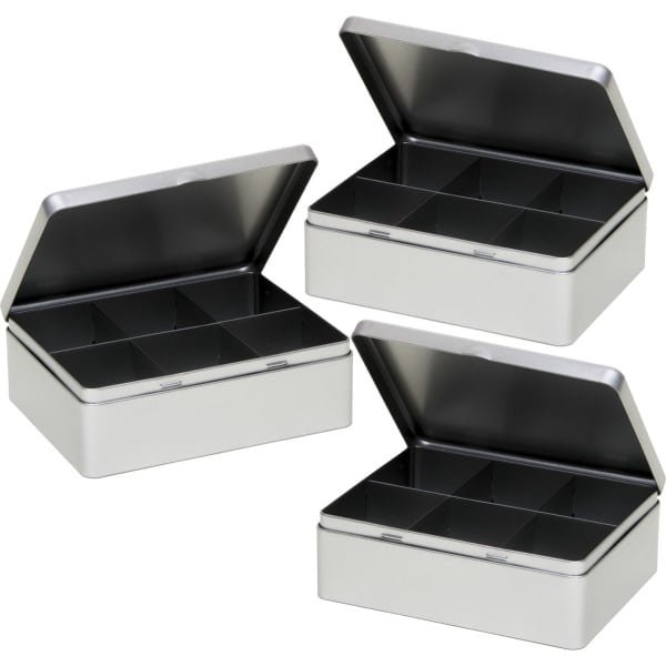 Zilveren 6- 3x -vaks theedoos/theekist - 20 x 16 x 7 cm - Keuken accessoires - Theezakjes bewaarblik