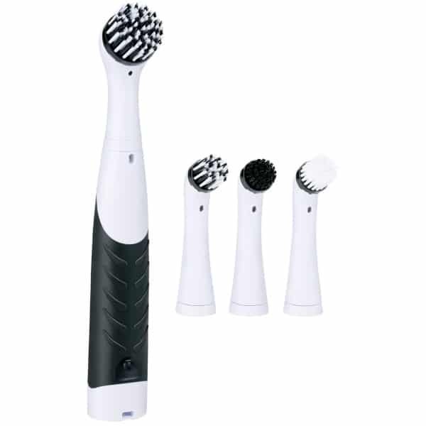 alpina Elektrische Schoonmaakborstel - Schrobborstel IPX5 met 4 Opzetstukken - Handborstel voor Badkamer en Keuken - Werkt op Batterijen - Zwart/Wit