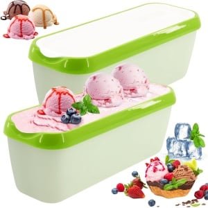 1.5L IJscontainer - Set van 2 Herbruikbare IJsopslagdozen met Siliconen Deksel - BPA Vrij voor Thuisgemaakte IJs - Keuken Accessoires, Cyan