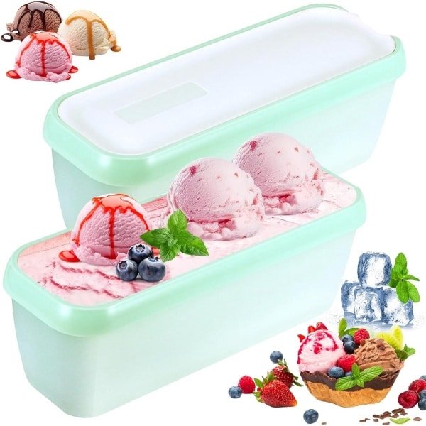 1.5L Ice Cream Container - Set van 2 Herbruikbare Ice Cream Opslagdozen met Siliconen Deksel - BPA Vrij voor Zelfgemaakte IJs en Keuken Accessoires