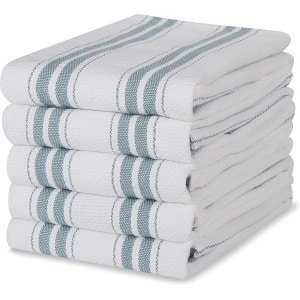 100% katoenen theedoek - pak van 5, groenblauw gestreept patroon | keuken handdoek set | Absorberend, sterk, machinewasbaar | Keuken accessoires