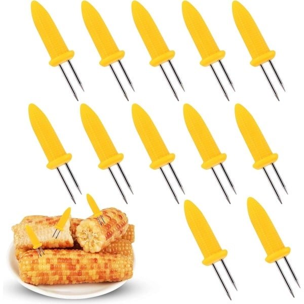 12 stuks Maïsspiesen voor BBQ - Roestvrij stalen maïskolven - Gele keuken accessoires - Fruitvorken voor barbecue met maïsvlees