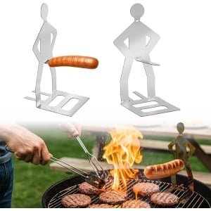 2-delige worstjesgrill - grillstandaard - 20,5 x 7,5 cm - roestvrij staal - staande man - hotdog-grill - grappige grillworsthouder - creatieve staande man worst - grillstandaard - picknick - keuken - barbecue-accessoires